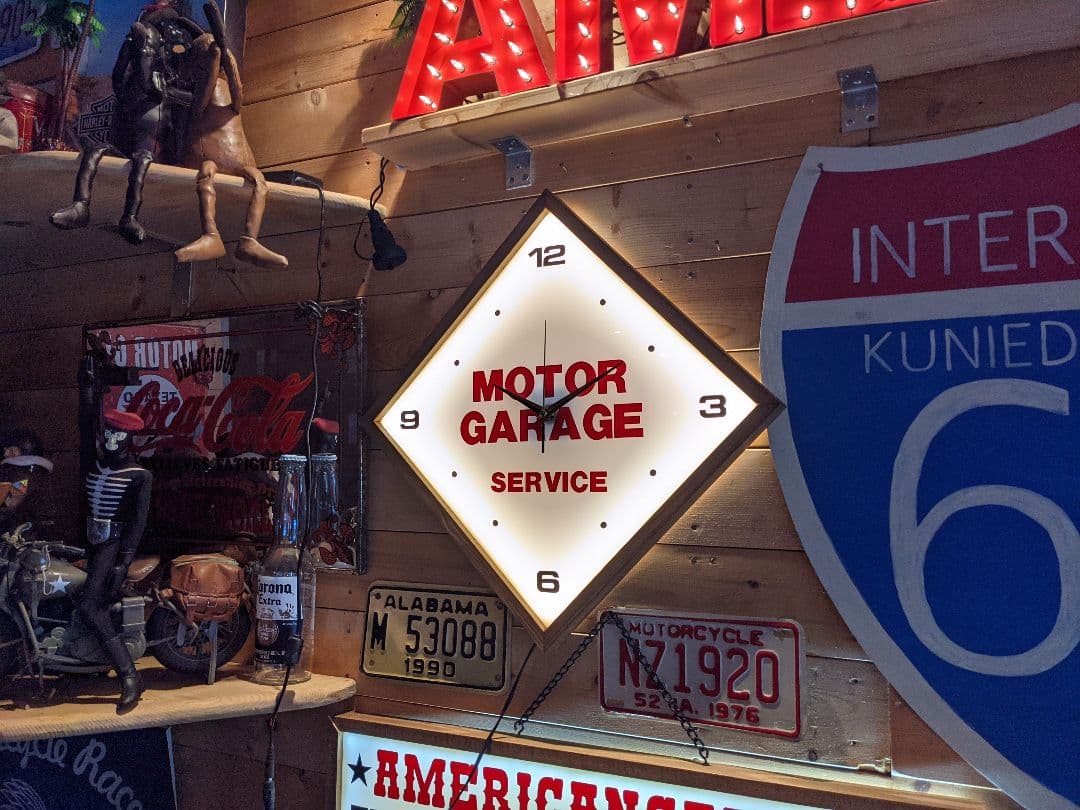 アメリカンクロックNo.2★時計★ガレージ★ルート66★ネオンクロック★掛け時計