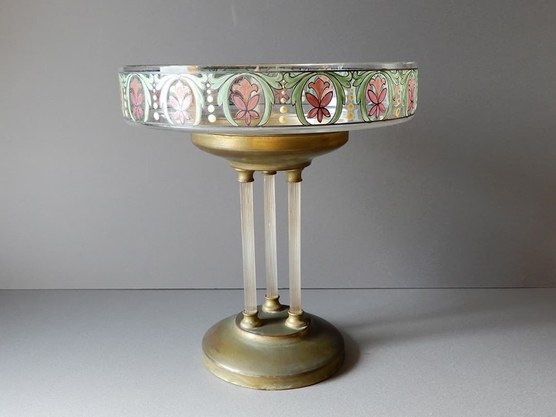 脚付きガラス皿　真鍮台座　ガラス柱