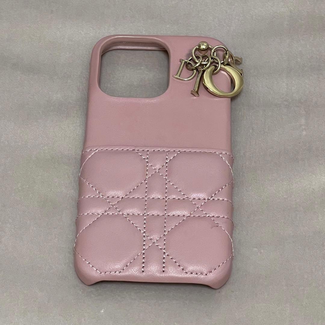 Lady Dior iPhoneケース 13Pro カナージュラムスキン ピンク