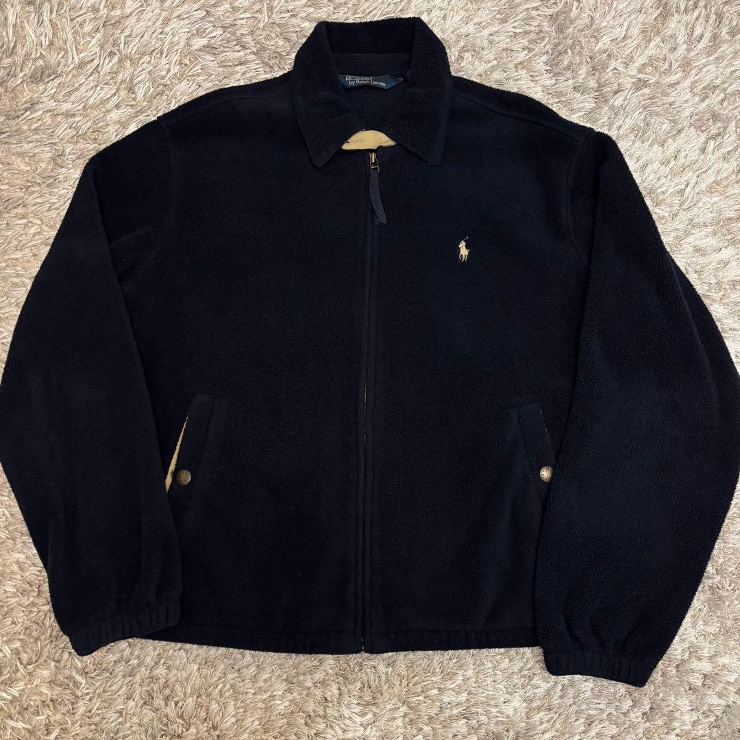 80~90s ラルフローレン 三角タグ フリース スイングトップ ネイビー L