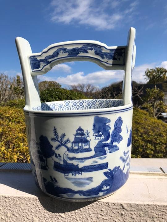 骨董　アンティーク　染付　花瓶　ガーデニング