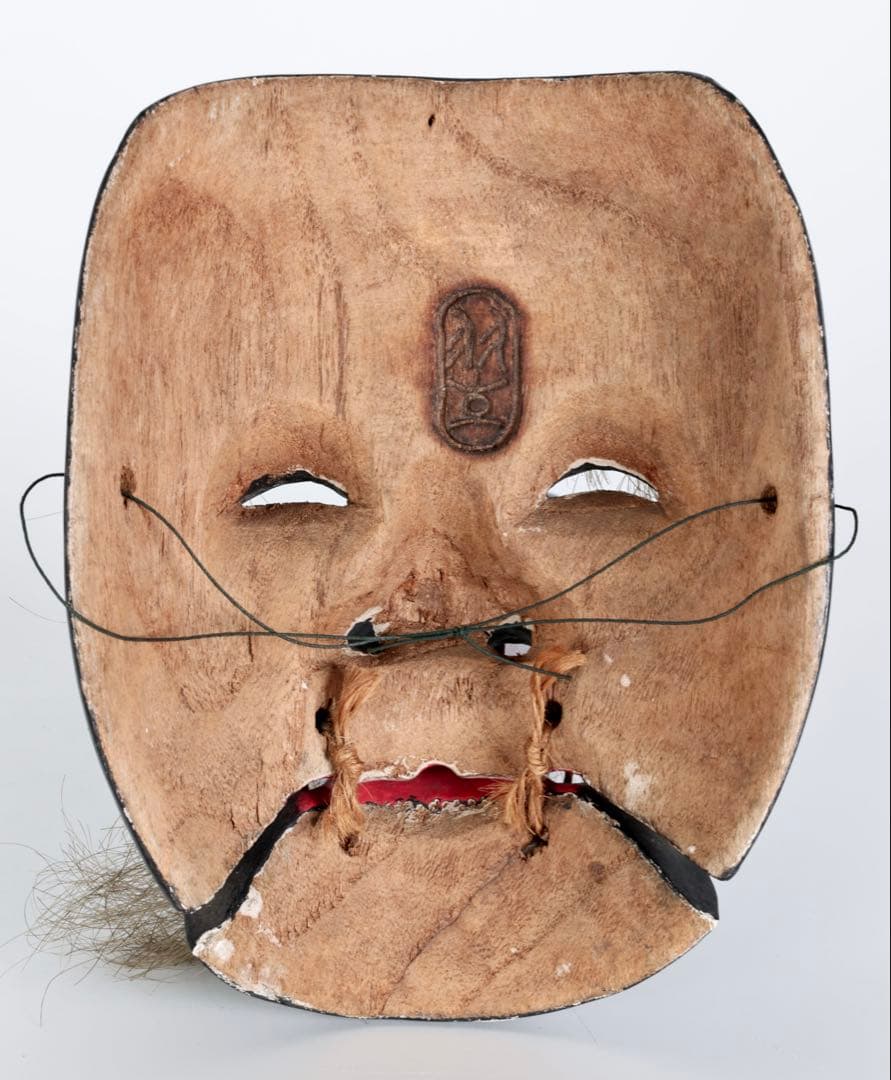 黒式厨 黒翁 能面 木彫 在銘 羽生 狂言 能楽 古美術 骨董品 時代面