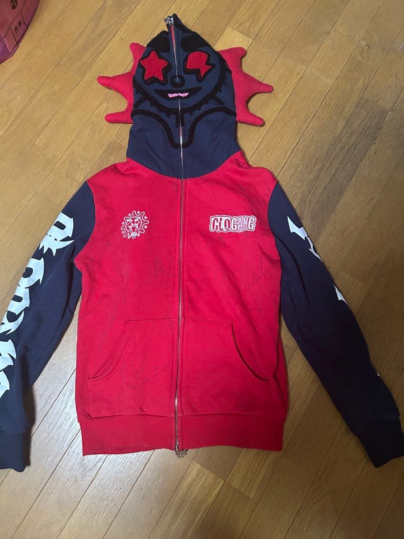 glo gangフード付きパーカー 赤黒