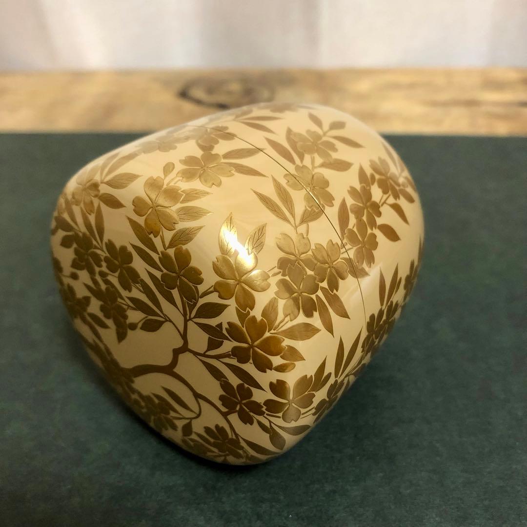 若島孝雄 白塗枝垂桜蒔絵大棗 共箱 茶道具 銀地