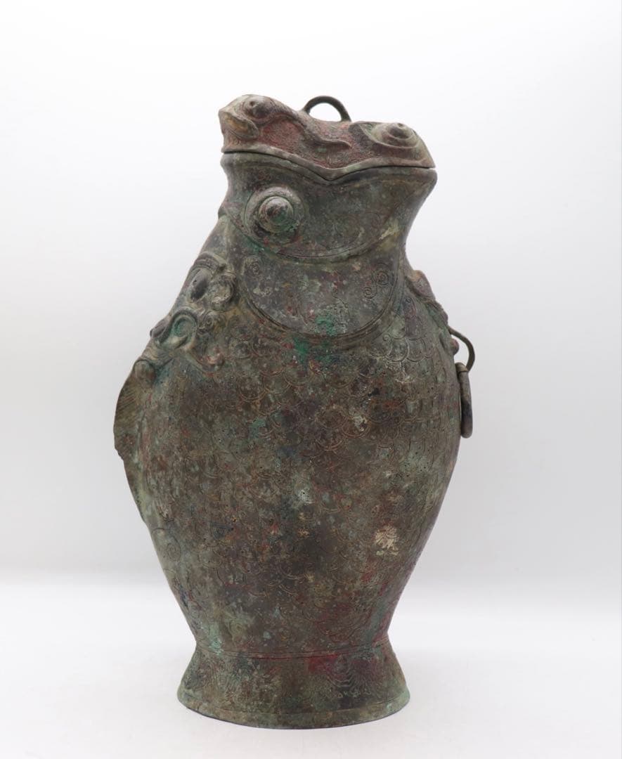 貴重　中国　古青銅器　魚型銅瓶　アンティーク　送料込み250922