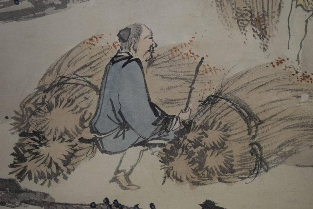 真作/景文/人物収穫図/農耕図/布袋屋掛軸HI-55