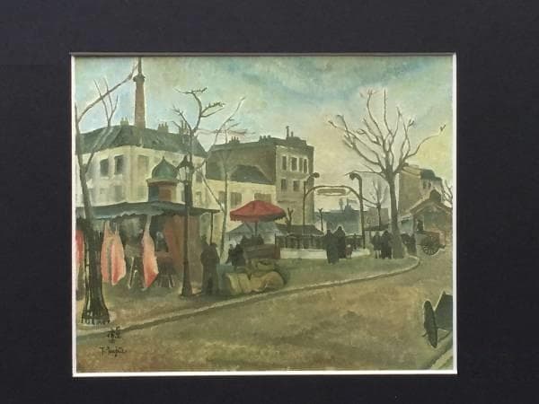 藤田嗣治、「Rue de Paris」、希少画集の額装画、人気作品