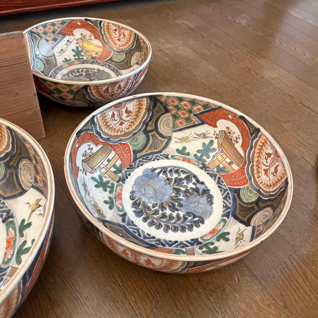 古伊万里　錦絵三ツ鉢　25ー31㎝江戸後期 茶道具 木箱