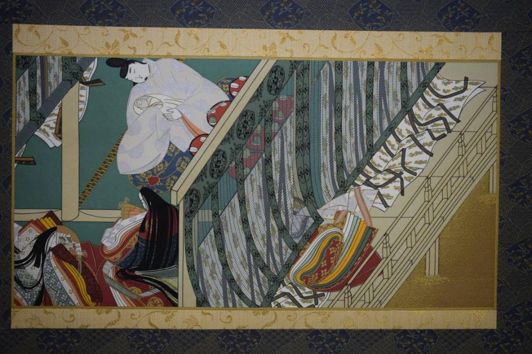 複製/作者不明/大和絵/人物出産図/横物/工芸/布袋屋掛軸HJ-326