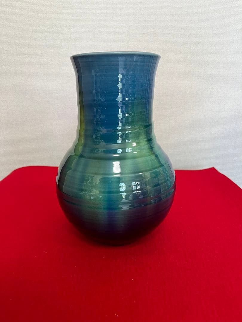 柳雨軒三代 人間国宝 徳田八十吉（正彦銘）碧明釉 花入 高さ約22cm T210