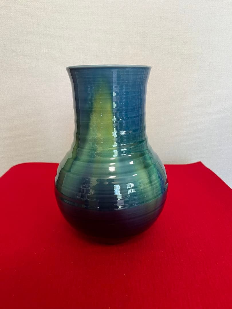 柳雨軒三代 人間国宝 徳田八十吉（正彦銘）碧明釉 花入 高さ約22cm T210