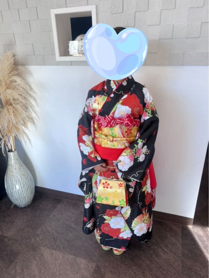 子供用着物セット 黒地 花柄