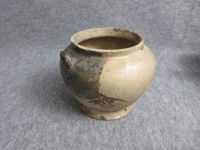 江戸中期明和古織部耳付き壷 [B27386]