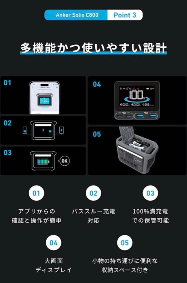 Anker Solix C800 ポータブル電源 (ソーラーパネル付き)