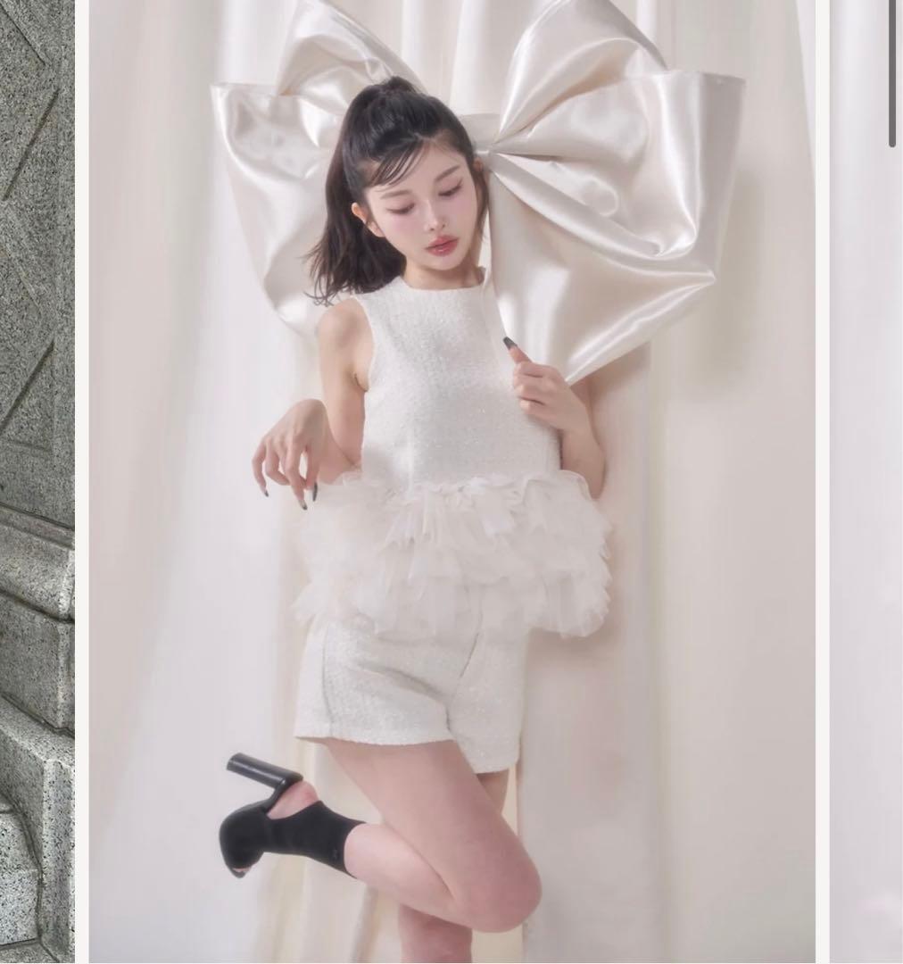 Darich チュールぺプラムサマーツイードトップス