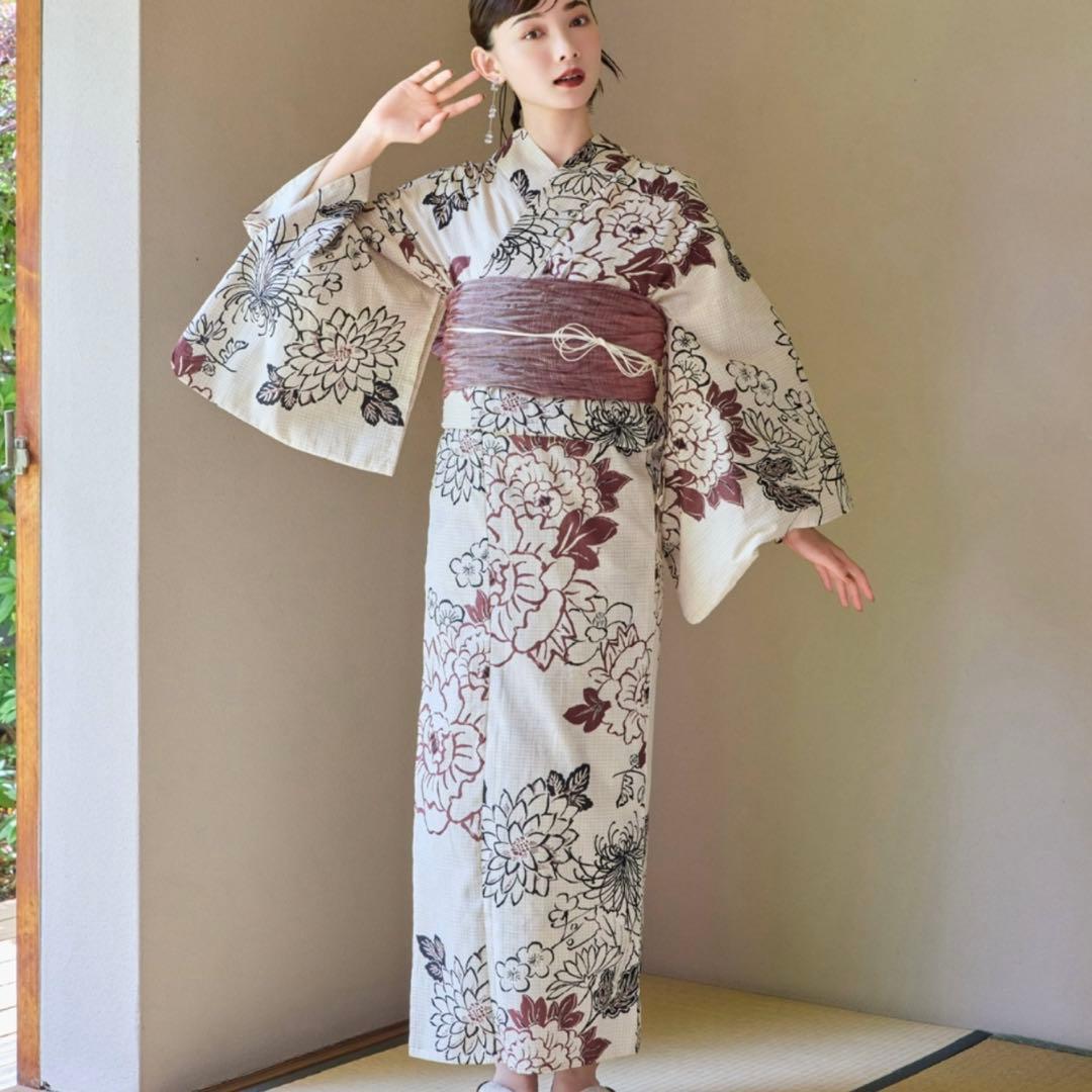 花柄浴衣・帯・下駄セット