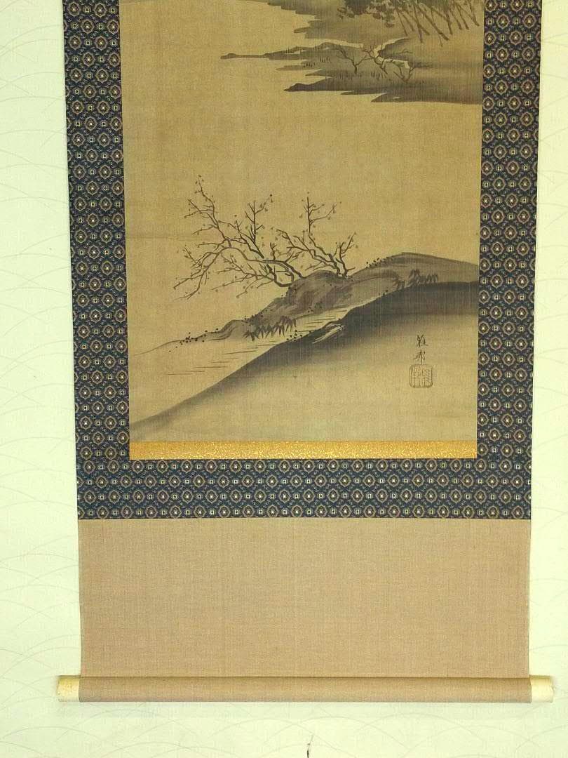 ♥☆彡　模写　掛軸　橋本雅邦　山水図　桐箱付き　掛け軸　骨董　中国　アンティーク