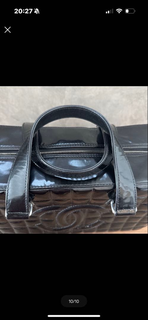 CHANEL シャネル チョコバー エナメル　ブラック　ハンドバッグ