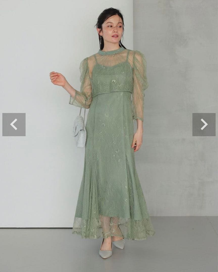 Dorry Doll ボレロレイヤーレースドレス　グリーン　S　結婚式　お呼ばれ