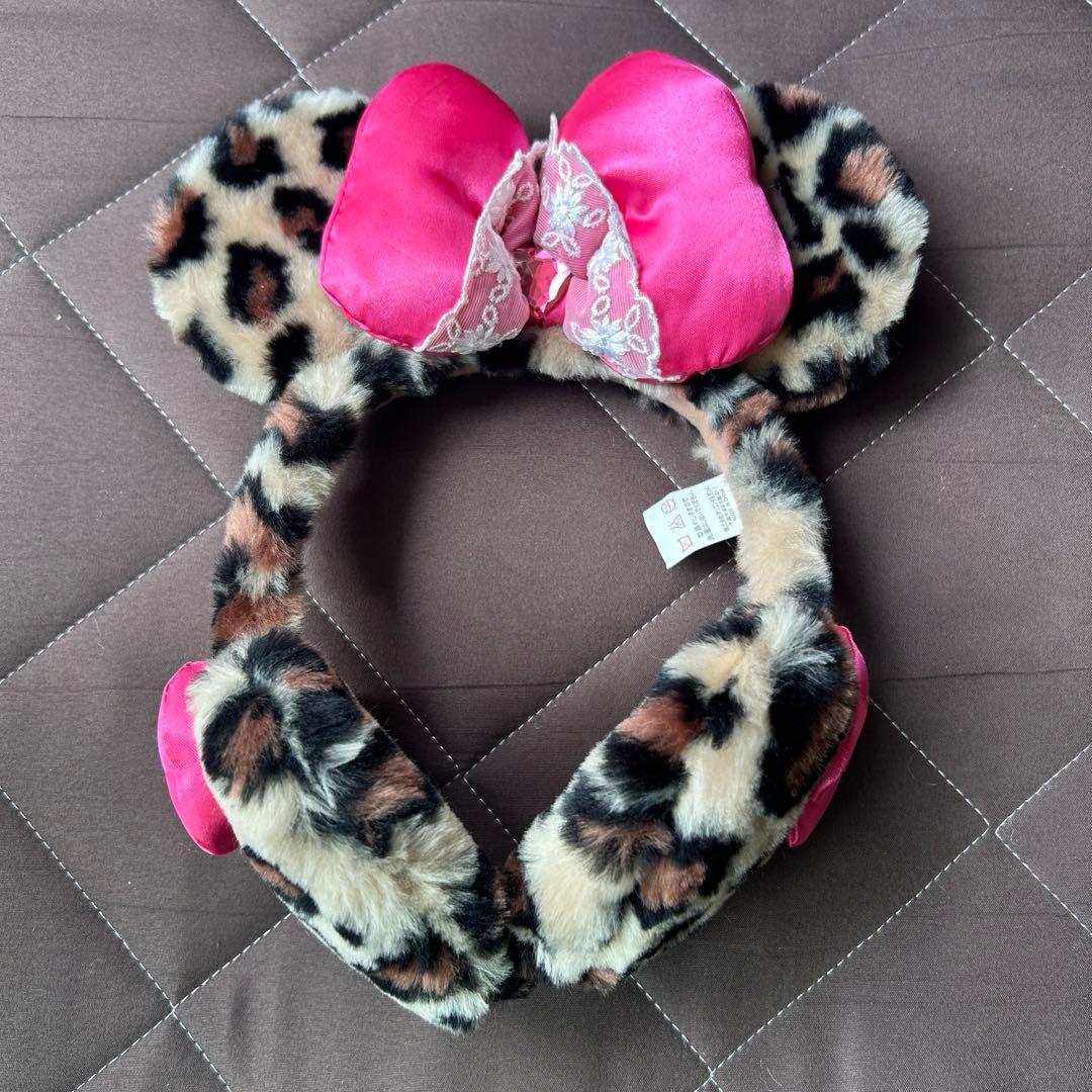 ディズニー ミニー ヒョウ柄 ピンクリボン イヤーマフ 耳当て