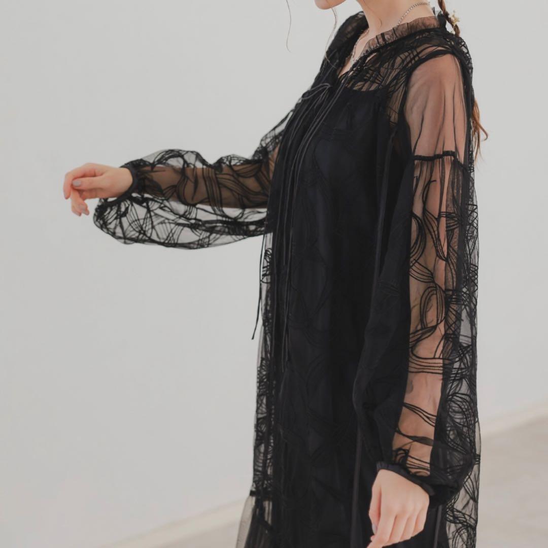 リボン刺繍ギャザードレス Dorry Doll チャコール