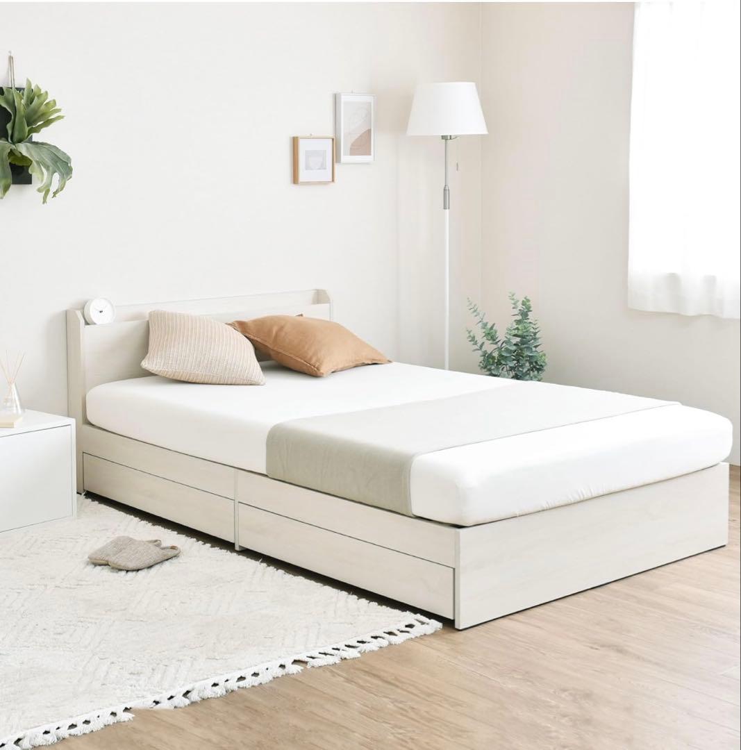 ベッドフレーム 収納付き シングル ロータイプ USBポート付き