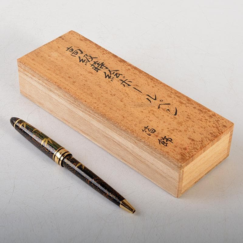 箔飾　高級　蒔絵竹笹文　ボールペン　木箱付　V　6023