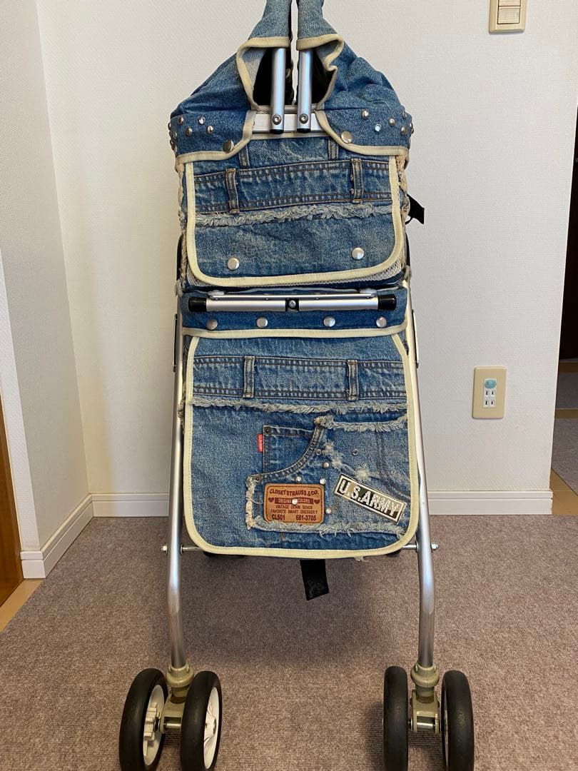 ユーピーカラーズデニム素材 二段式 ペットカート