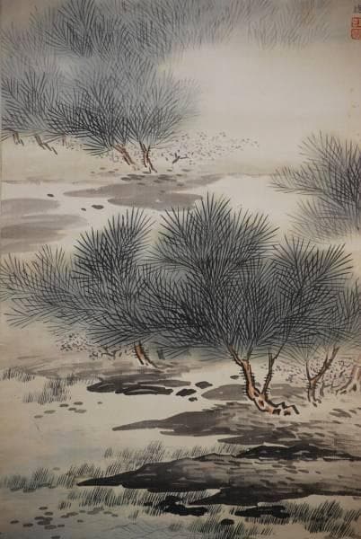 真作/松井虹橋/春水満四澤/桐共箱付/布袋屋掛軸HC-425