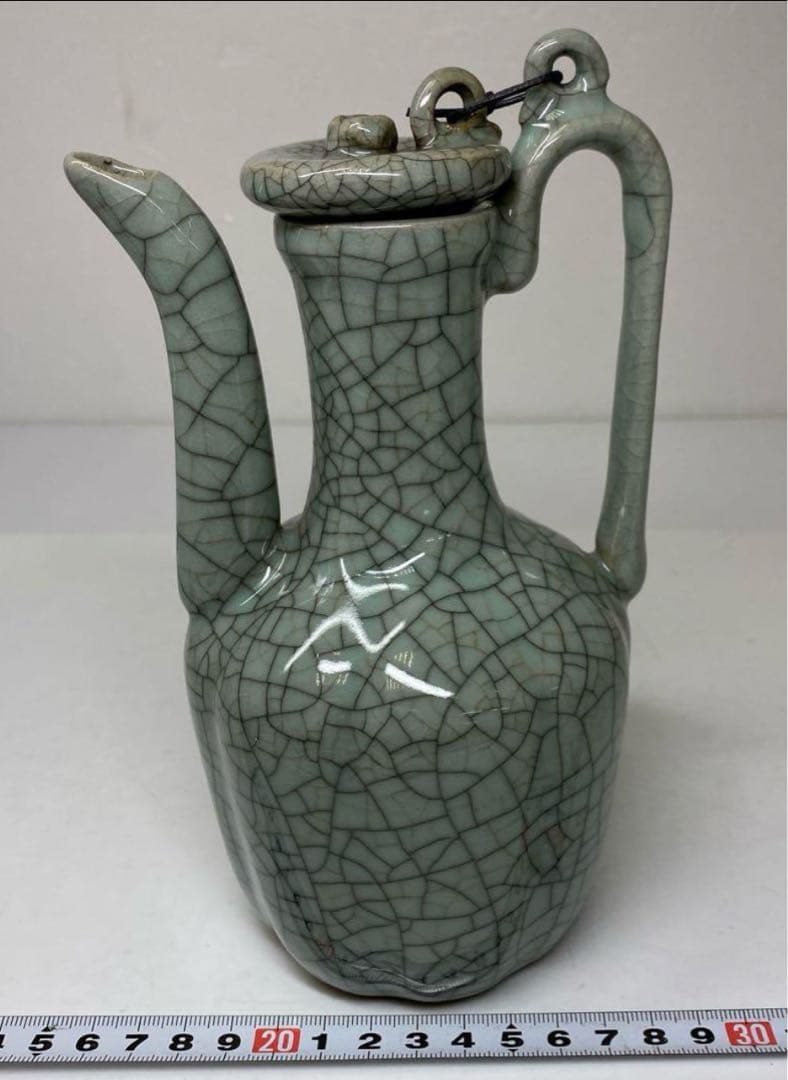 中国古窯　哥窯青磁　ヒビ焼　水注