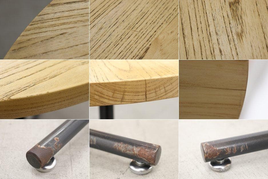 クラッシュゲート バインド タモ無垢材 ラウンド カフェテーブル アイアン