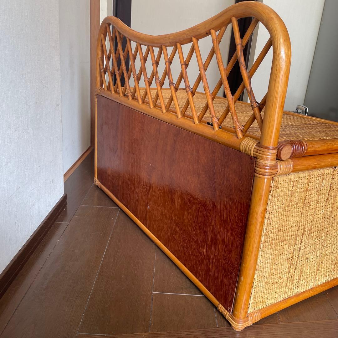 ヴィンテージ ラタンベンチ ラタン家具 籐家具 収納ベンチ 2人掛け レトロ