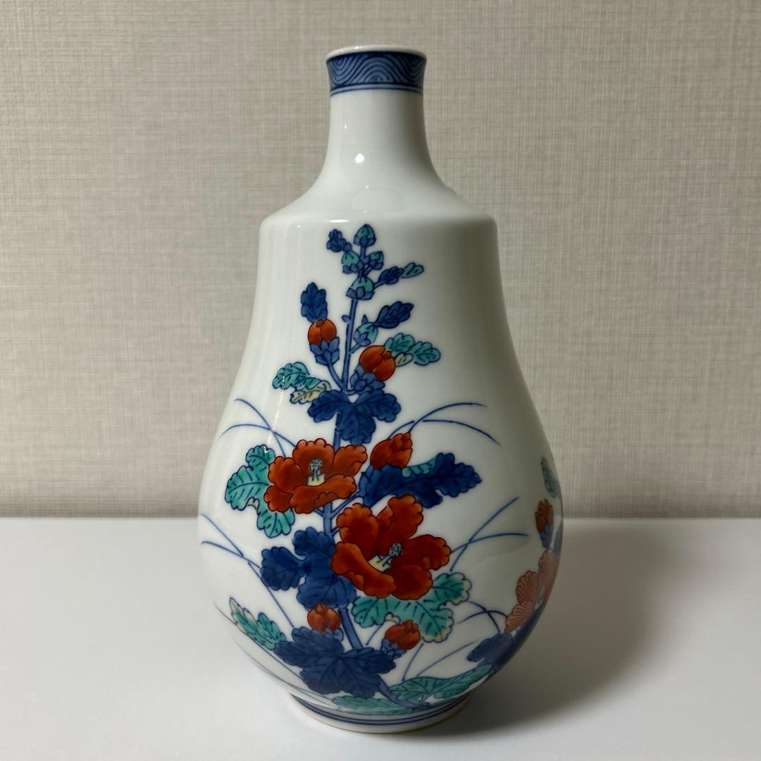 手描き花柄陶器瓶 高さ20cm