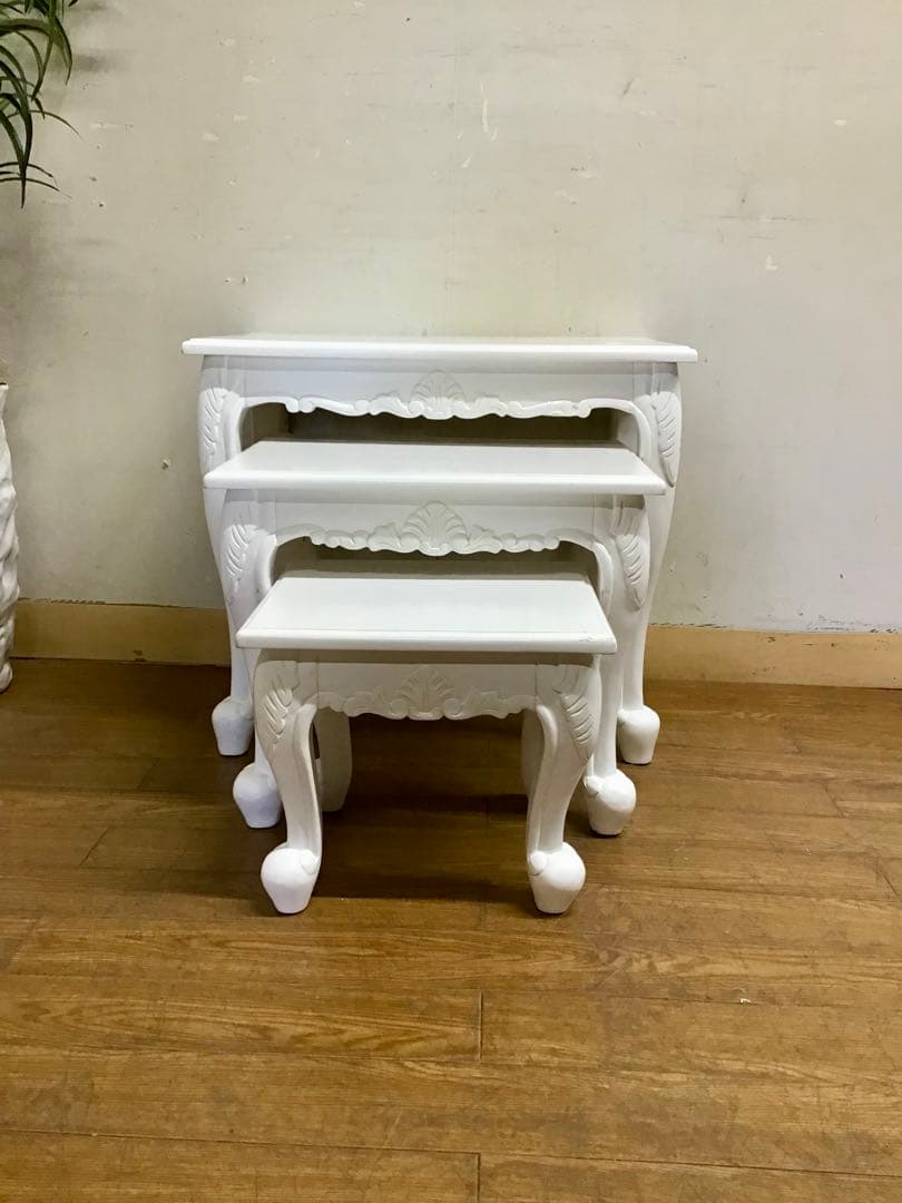 Nino☆管283☆ヨーロピアンクラシック☆姫系☆白家具☆ネストテーブル