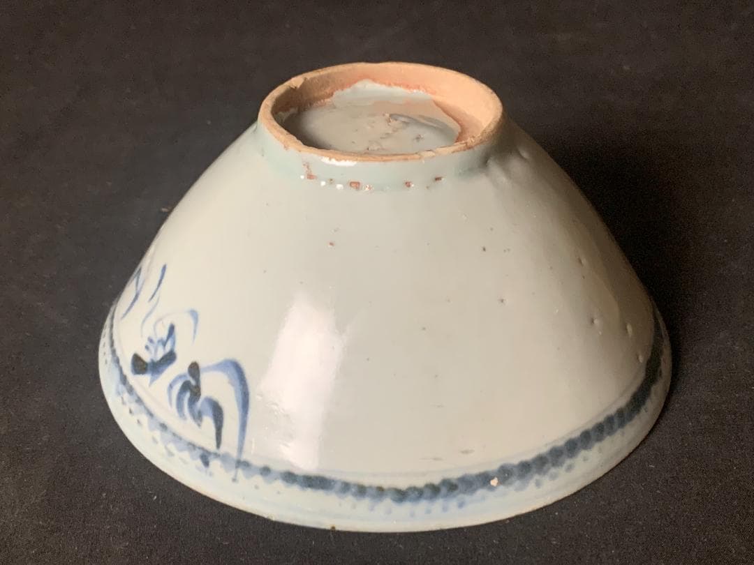 安南 宋胡録スンコロク 染付 花文 茶碗 茶道具 古陶器 16世紀頃