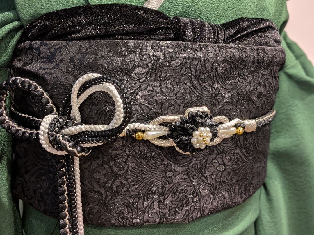 振袖フルセット 身丈165裄69.5 色無地 緑 三つ紋 逸品