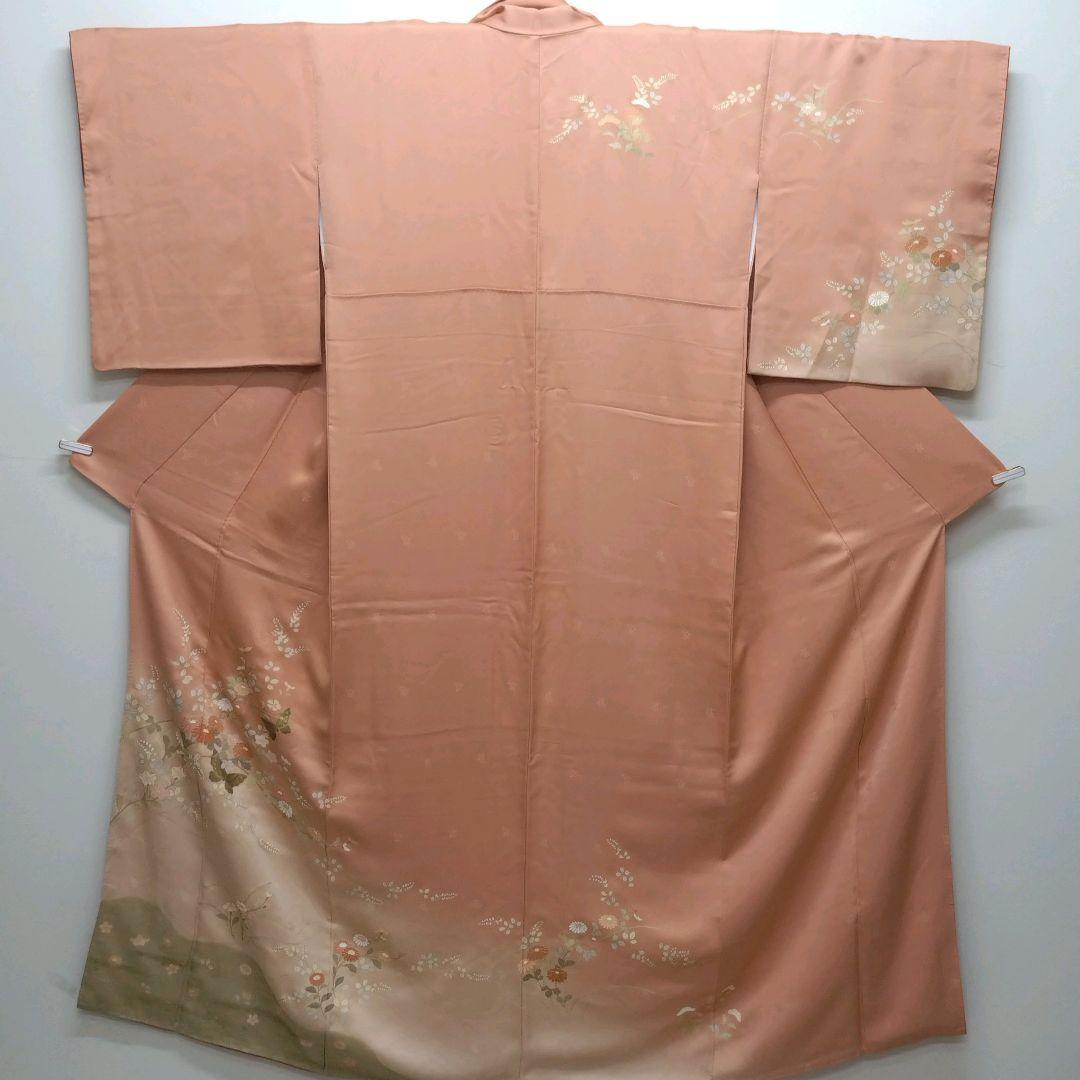 735　半額セール　正絹　鈴乃屋誂え　珊瑚色　訪問着　 4点フルセット