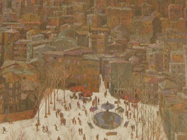 山下彰一、【広場のある街】、希少な額装用画集より、新品額装付