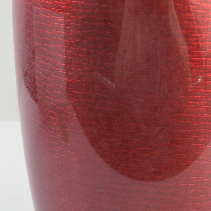 七宝焼　安藤七宝店　赤透釉　花文　花瓶　敷板・箱付　V　9279