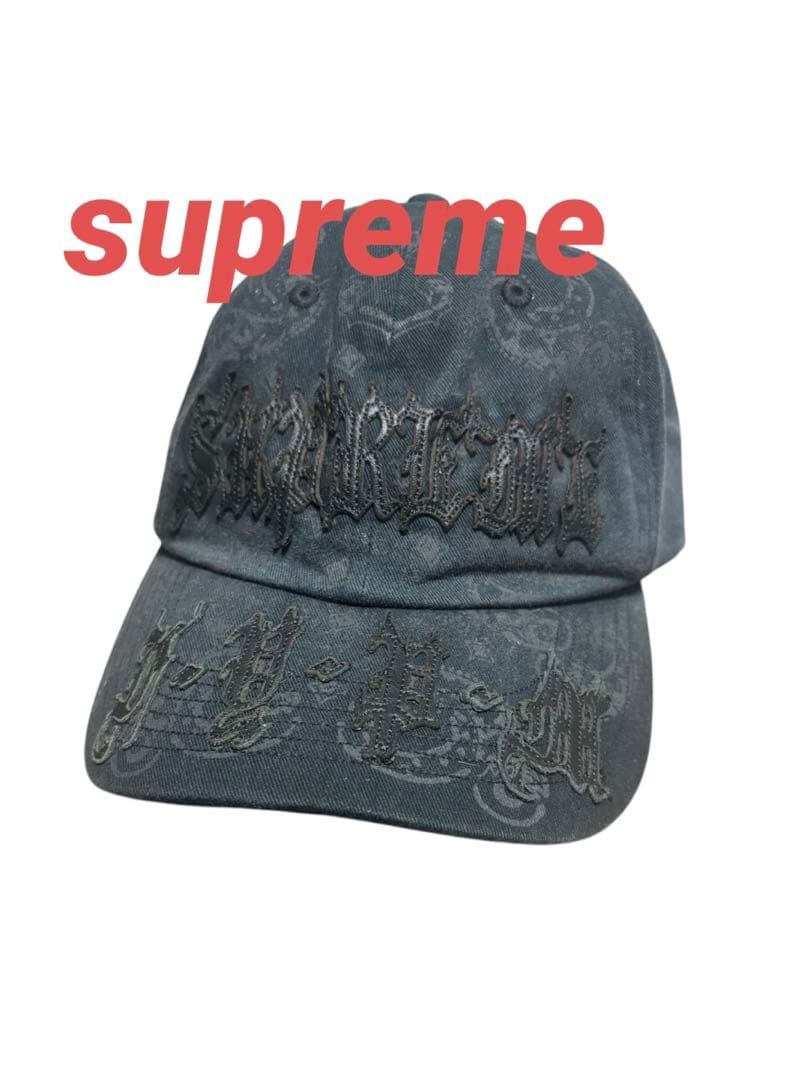 【正規品】Supreme 刺繍キャップ　ブラック グランジ　 Y2K