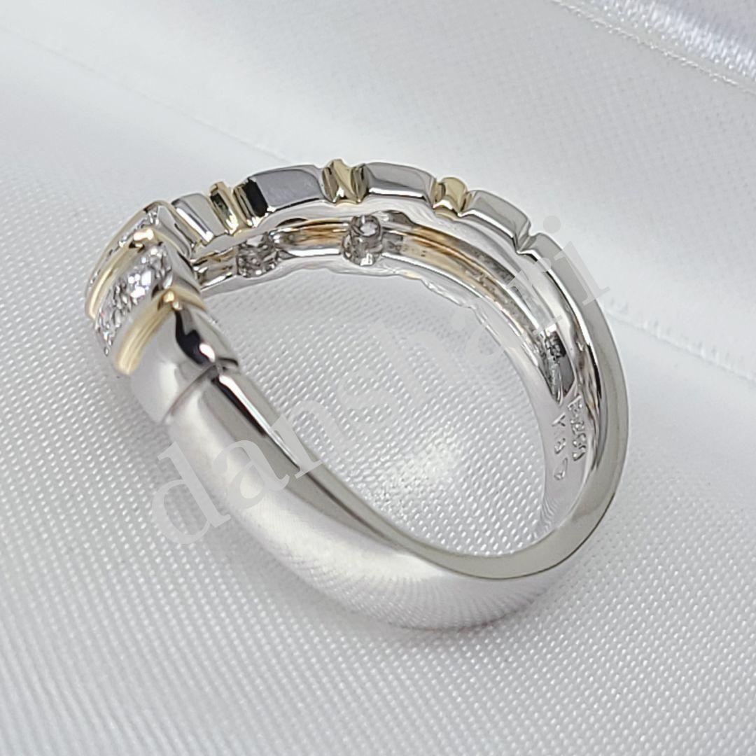 新品同様/Ｐt900 K18/アンブローズ V字 /高級ダイヤモンドリング