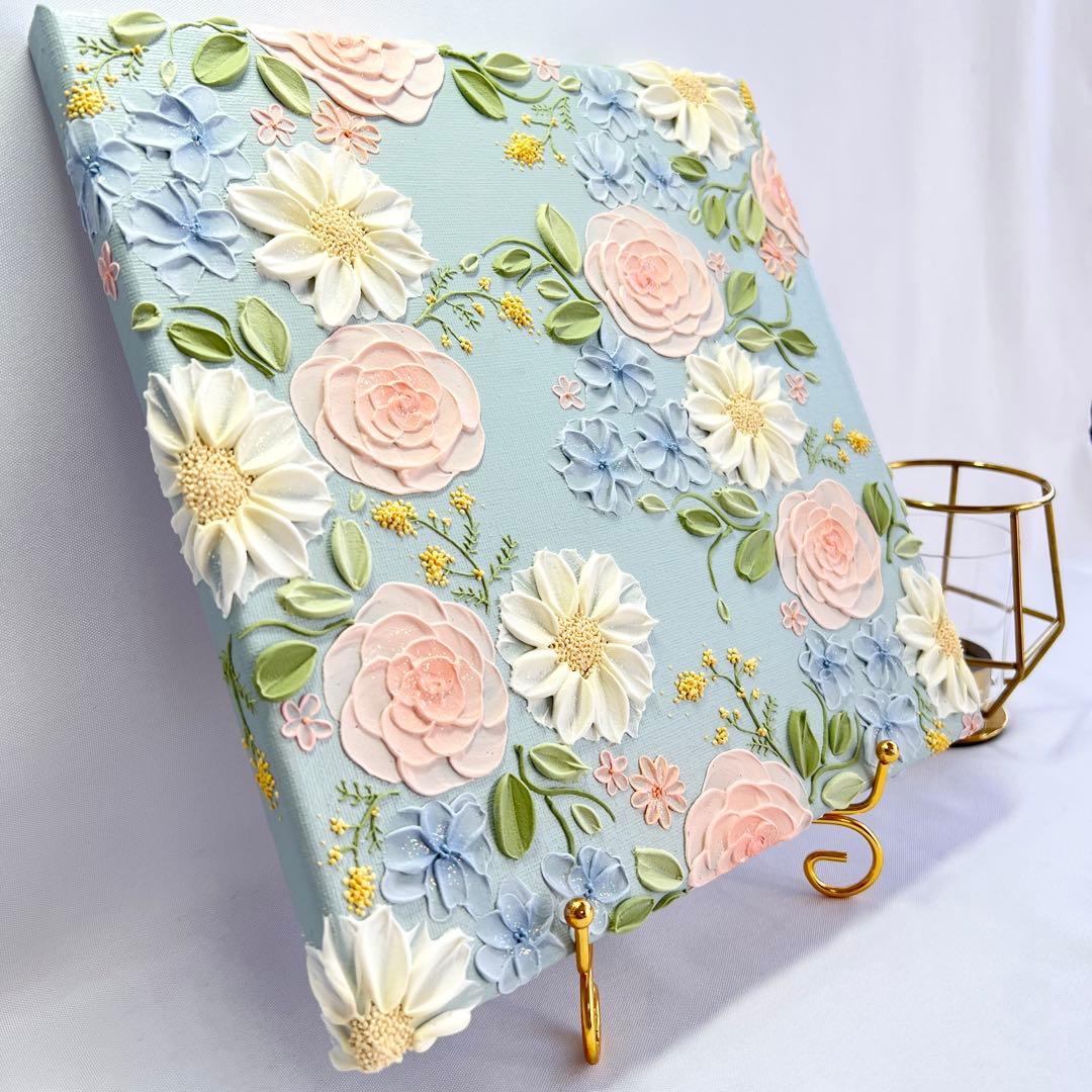 テクスチャーアート　絵画　インテリアアート　立体　花　絵　ボタニカルアート　現代