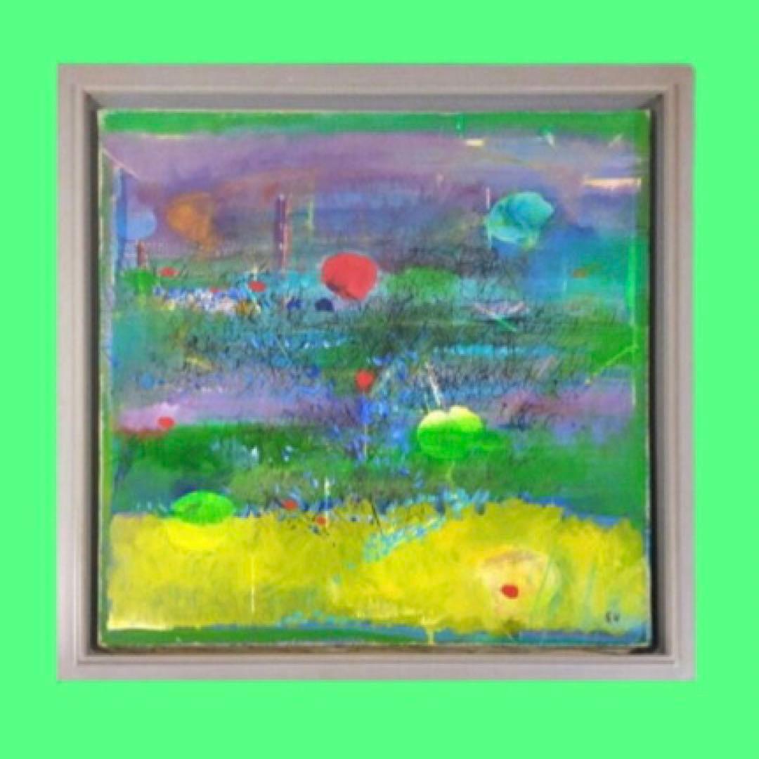 植松眞治「ローマにて」油彩 抽象画 額59×59cm 真作保証 送込