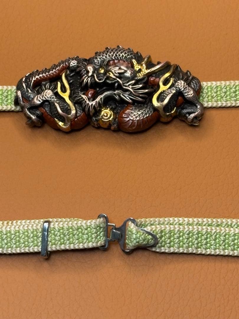 時代物　金工 彫金　 龍の帯留め　アンティーク　着物　紐付き　工芸