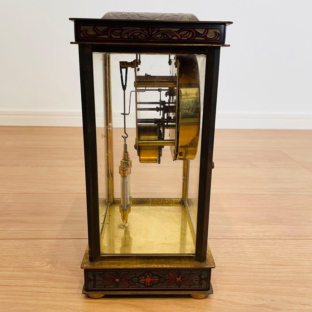 日本美術時計 置時計 Nマーク 四面ガラス ゼンマイ式 アンティーク 昭和レトロ