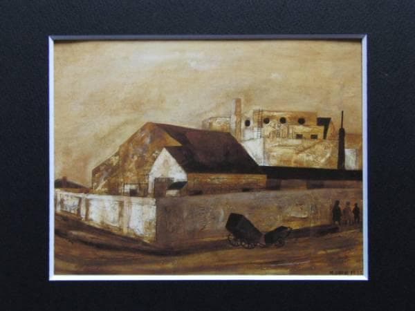 松本竣介、市内風景、希少画集画、新品額装付、状態良好