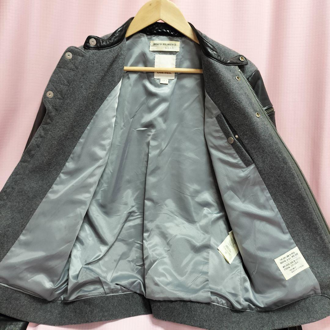 DIESEL シングルライダース ジャケット S　ウール 切替 スタジャン 牛革