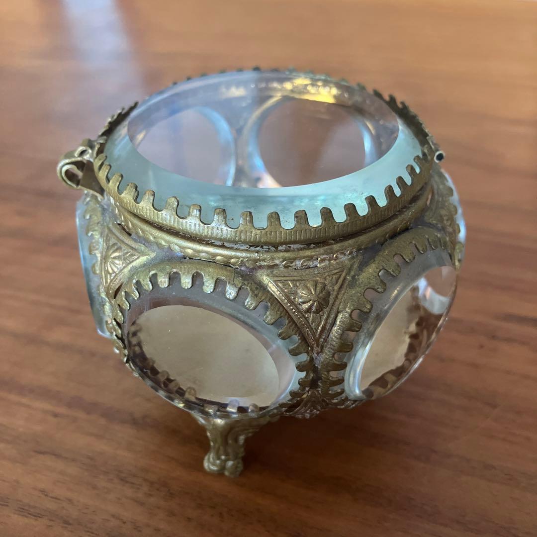 希少フランス蚤の市アンティークガラスジュエリーボックス宝石箱オルモル