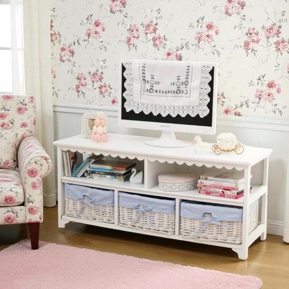 【新品】フリル風デザイン　 可愛い テレビボード　バスケット付き　アウトレット