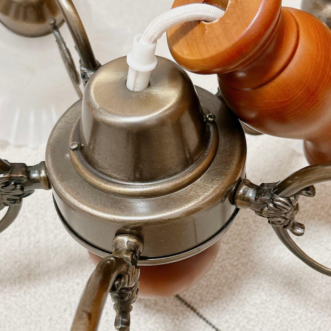 ●美品●アンティーク　フリルシェード　すずらん型　豪華5灯シャンデリア【キシマ】